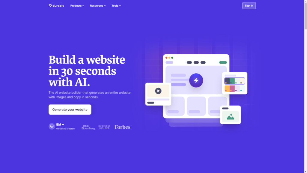 AI Tool for Business: Durable AI Website Builder.
