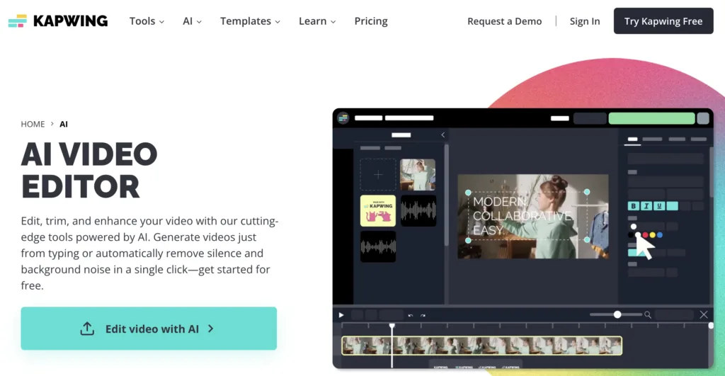 Kapwing AI video editor.