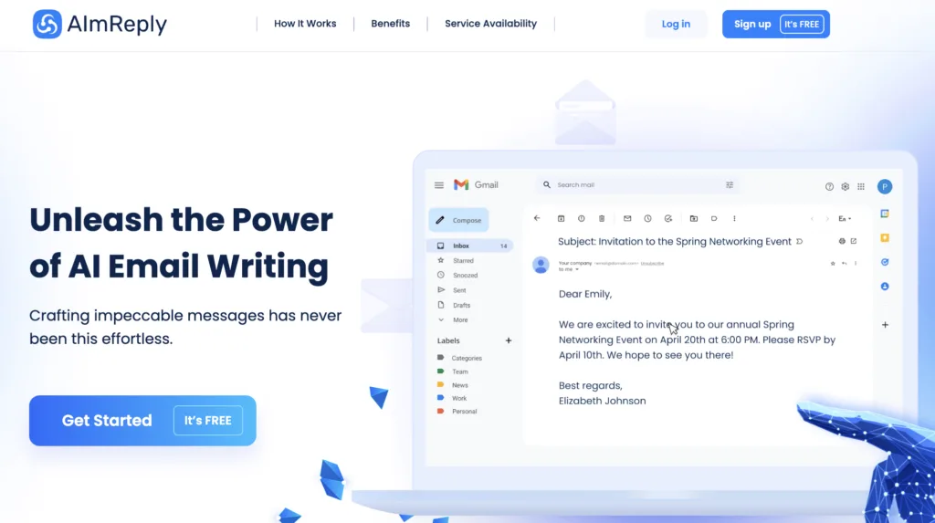 AImReply, the AI powered email writing tool.