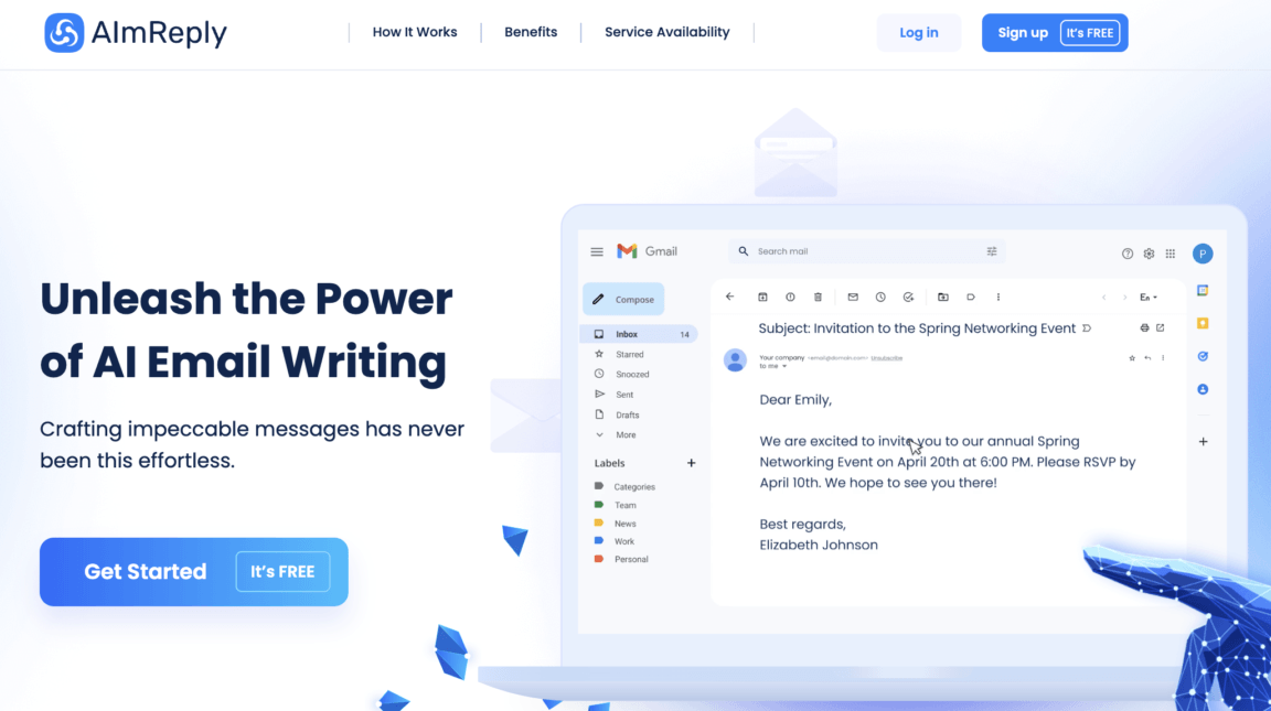 AImReply, the AI powered email writing tool.