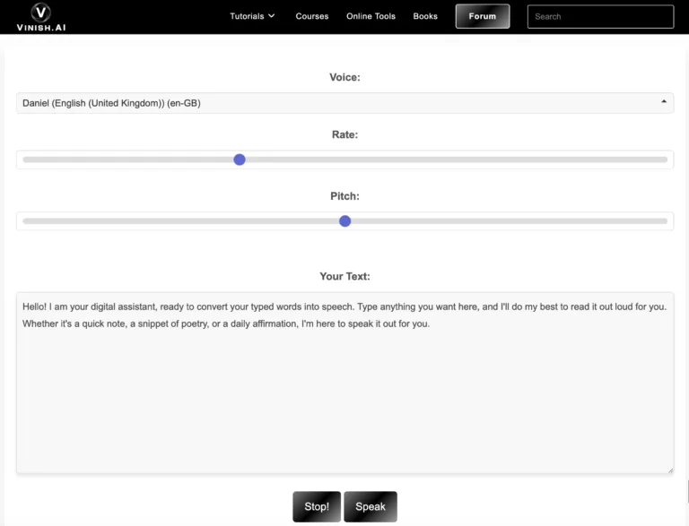 Text to speech converter by Vinish.AI.
