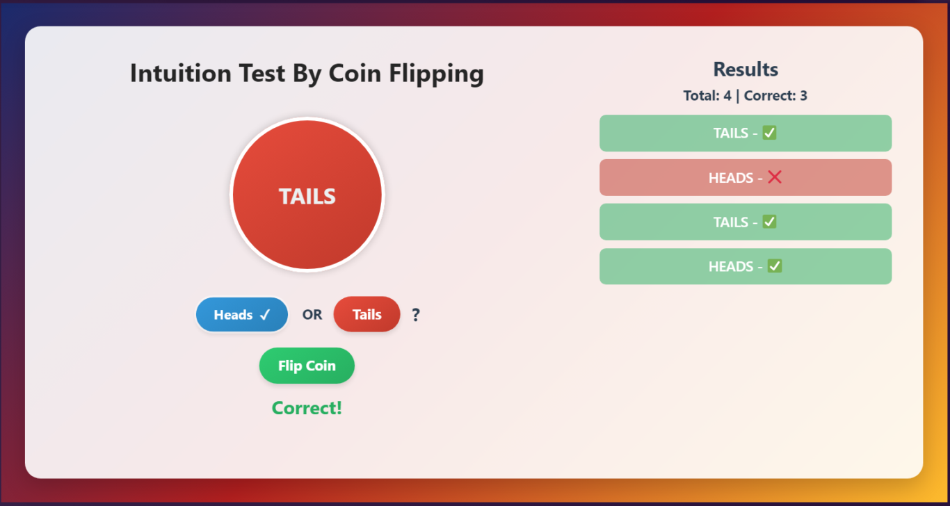 Free coin flip intuition test online.