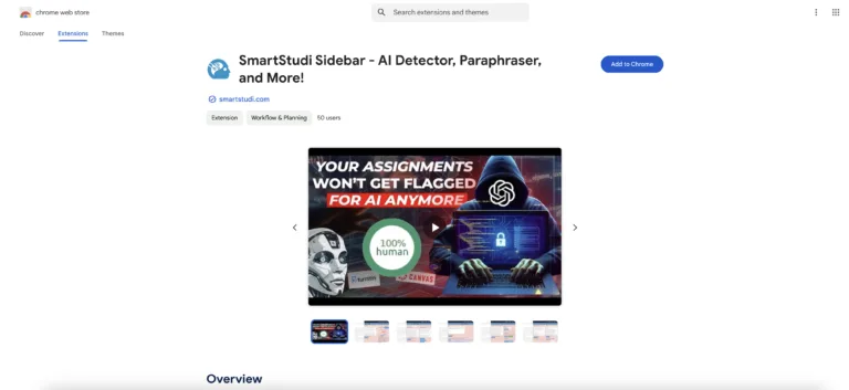 Screenshot of SmartStudi Sidebar Chrome Extension.