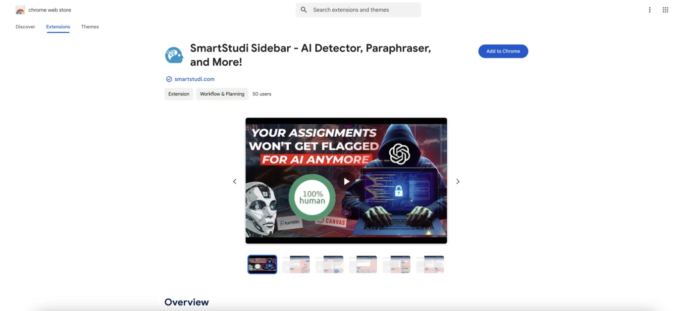 Screenshot of SmartStudi Sidebar Chrome Extension.
