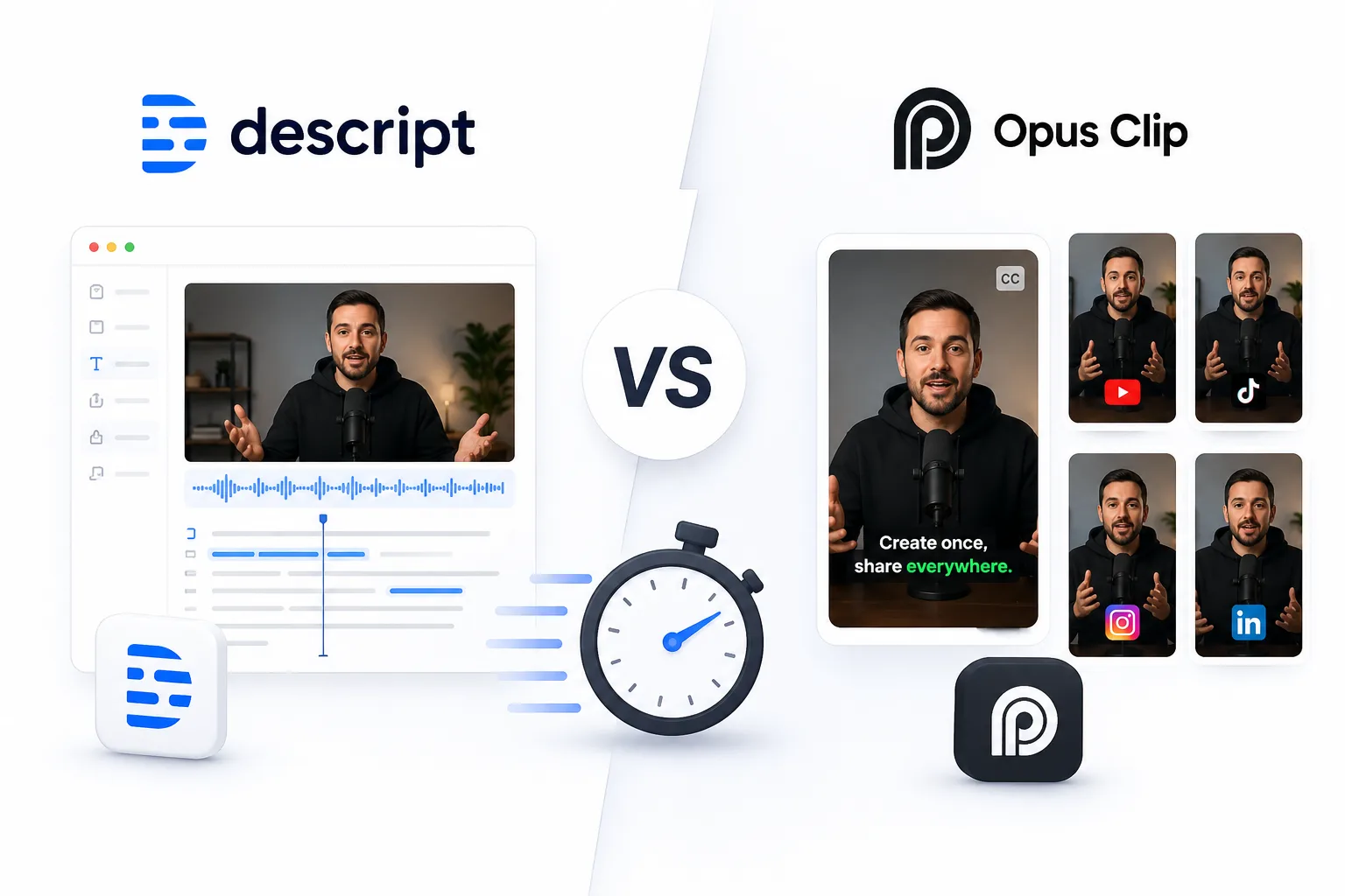 Descript vs Opus Clip comparison for video repurposing