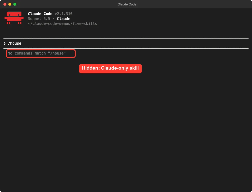 Claude Code slash menu saying no commands match /house