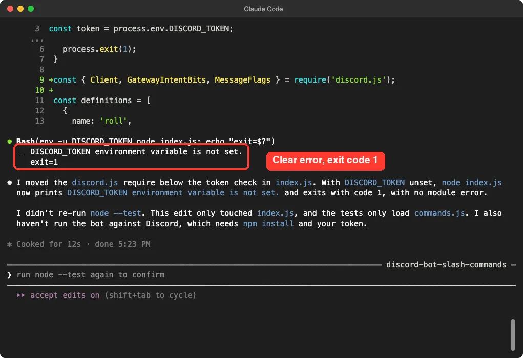 Claude Code showing the DISCORD_TOKEN is not set message and exit code 1 after the fix
