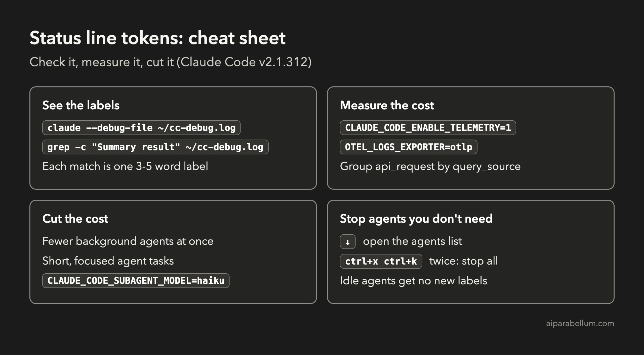 Cheat sheet for checking and reducing Claude Code status line tokens