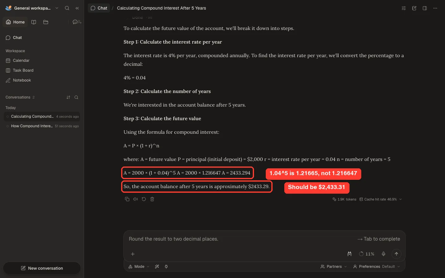 DeepTutor Solve mode with a small calculation error in the final answer