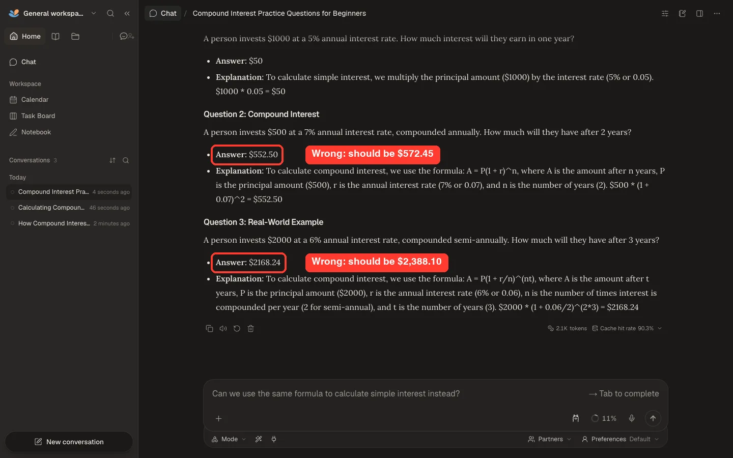 DeepTutor Practice mode questions with two wrong answer keys
