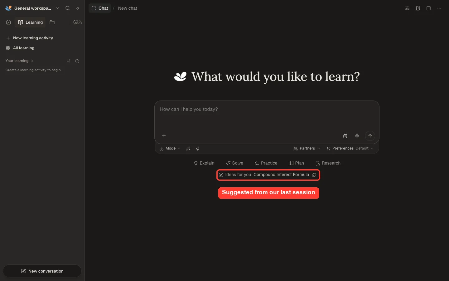 DeepTutor suggesting a follow-up topic based on the previous study session