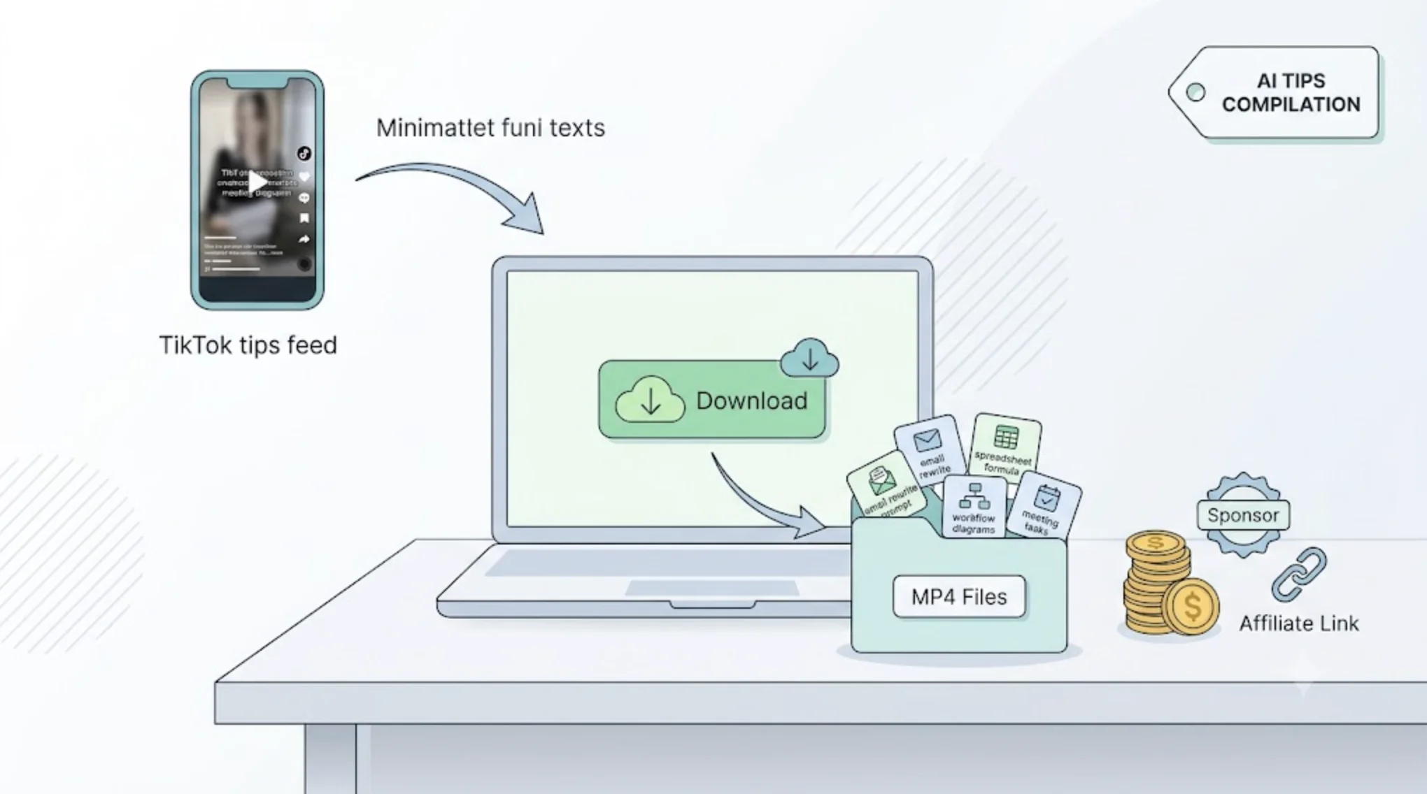 Make money with AI tips compilation videos using a TikTok Downloader