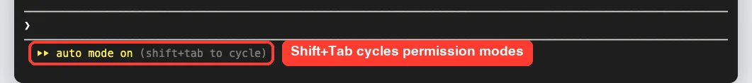 Claude Code footer showing auto mode on after pressing Shift+Tab