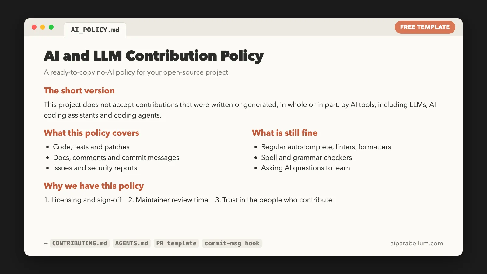 How to Write a No-AI Contribution Policy for Your Open-Source Project (Free Template)